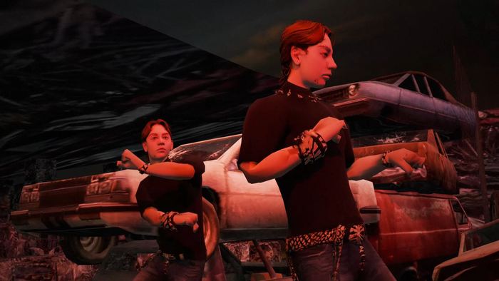 Still del videoclip: la banda y el público en el galpón
